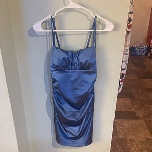 Honey and Rosie Elegant Blue Satin Mini Dress